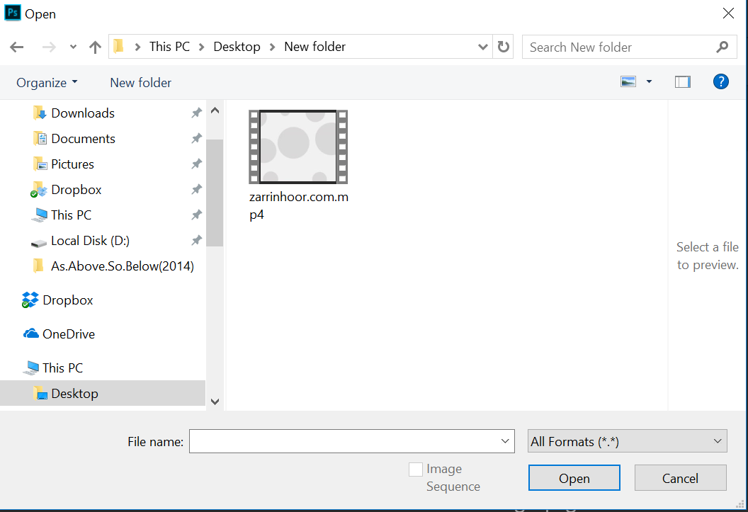 تبدیل فایل ویدئو (mp4) به فایل gif متحرک در فتوشاپ