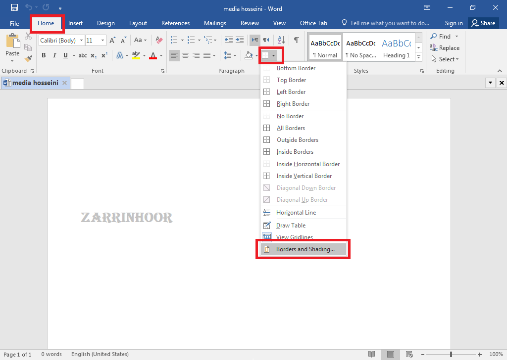 آموزش تصویری ایجاد کادر در نرم افزار word