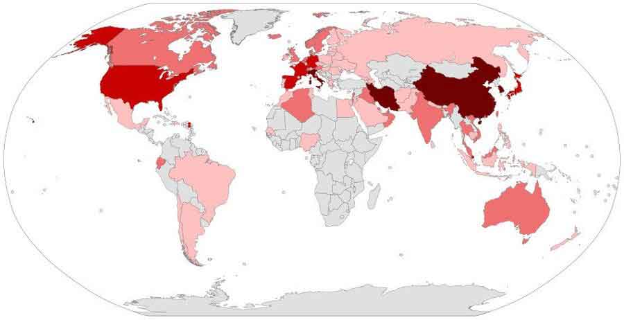آمار لحظه ای بیماری کرونا توسط وب سایت گوگل