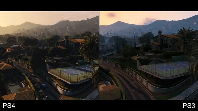 این تصویر دارای صفت خالی alt است؛ نام پروندهٔ آن Grand_Theft_Auto_V_PS3_PS4_comparison.jpg است