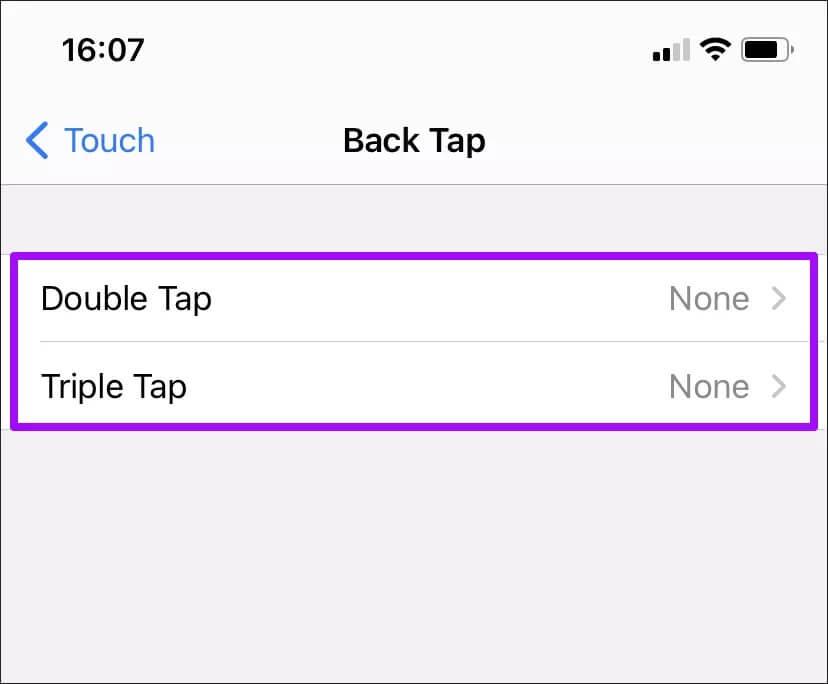 انتخاب Back Tap
