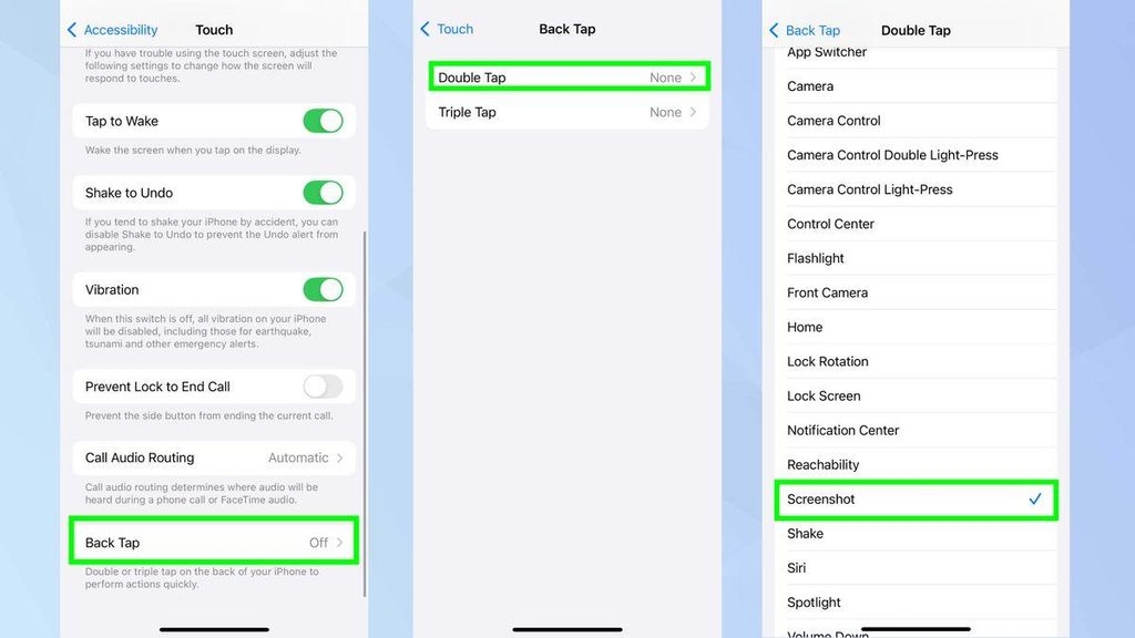 تست قابلیت Back Tap