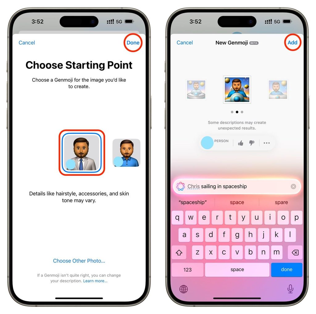 طرحهای مختلف Genmoji را ببینید