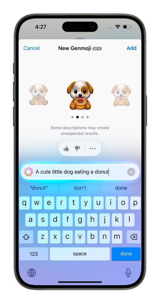 Genmoji را داخل پیام قرار دهید
